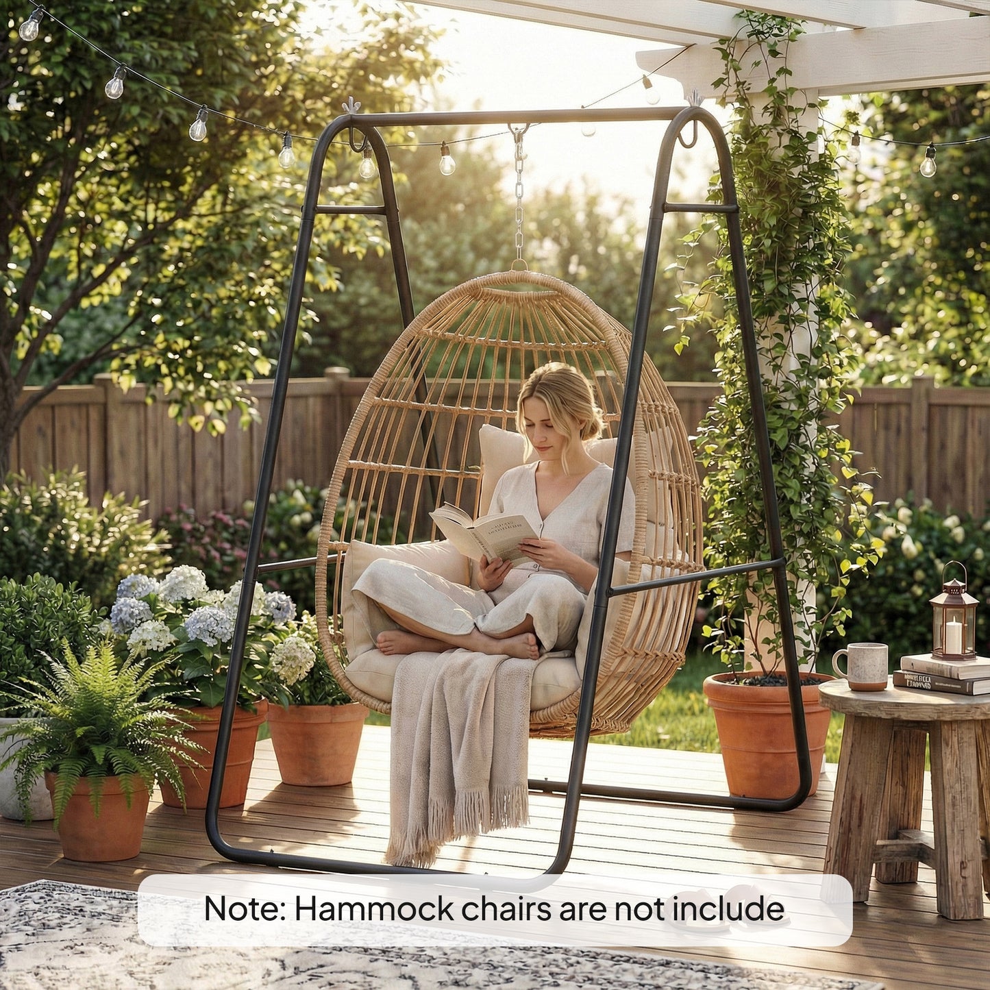 Outsunny Hammock Chair Stand 150Kg Load Capacity For Indoor And Outdoor Use Black All Weather Powder Coated Frame