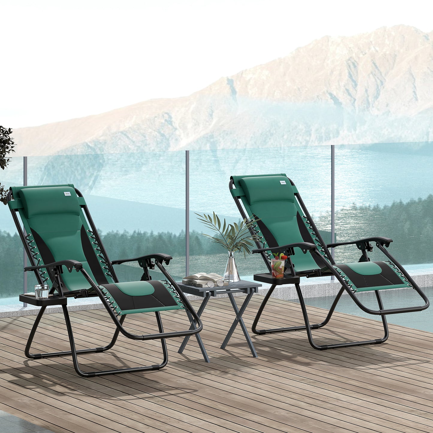 Outsunny Zero Gravity Lounger Set Of Two Folding Reclining Patio Chairs With Padded Seats And Headrests