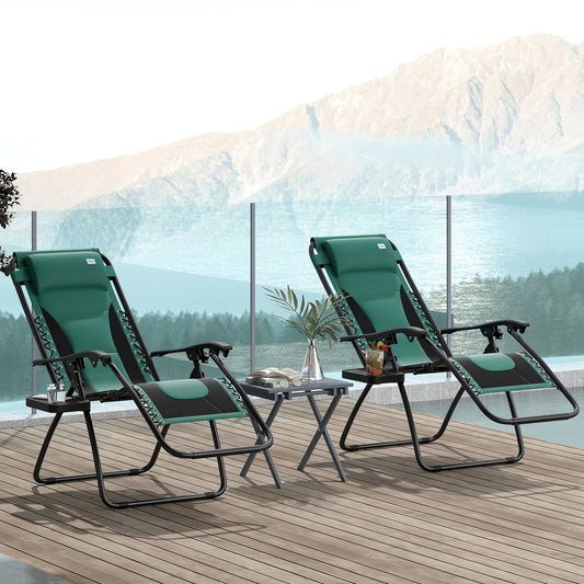 Outsunny Zero Gravity Lounger Set Of Two Folding Reclining Patio Chairs With Padded Seats And Headrests