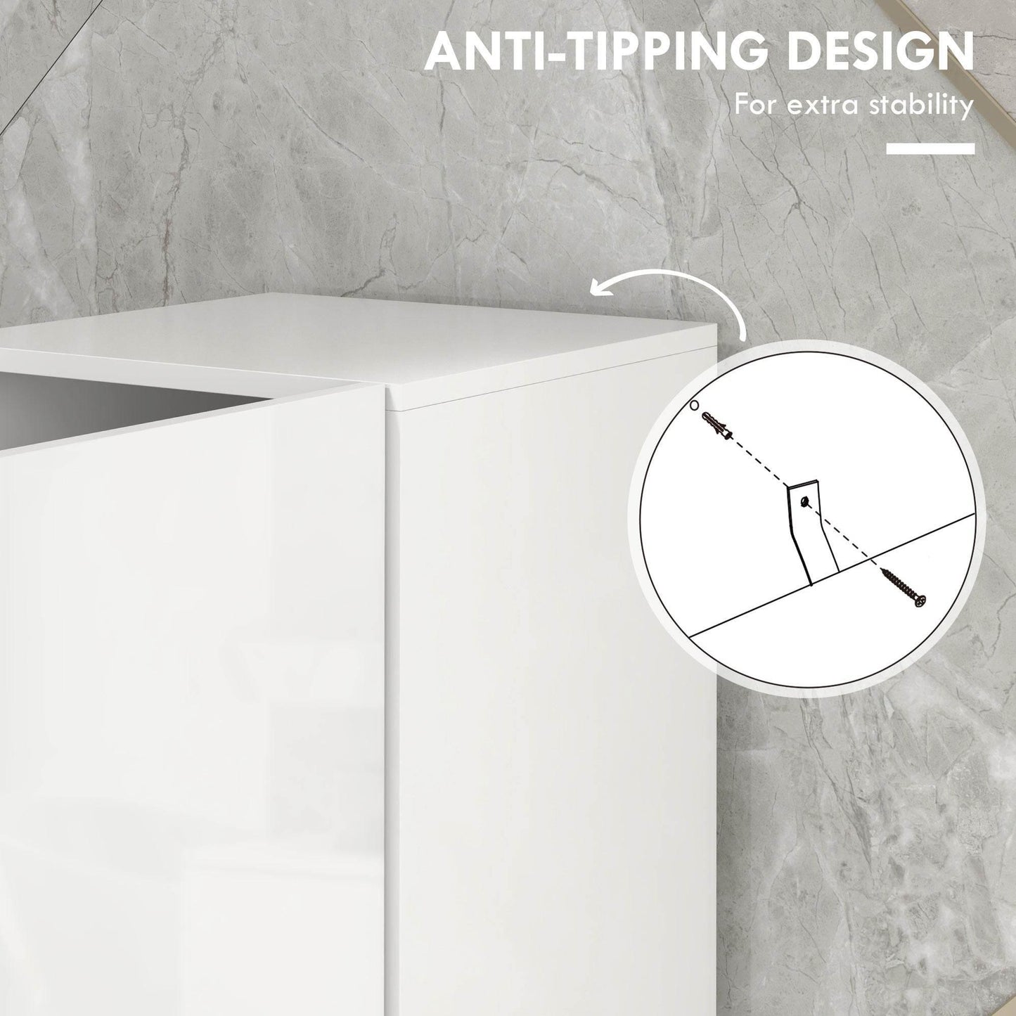 HOMCOM Sleek High Gloss White Slim Bathroom Storage Cabinet with Adjustable Shelves - ALL4U RETAILER LTD
