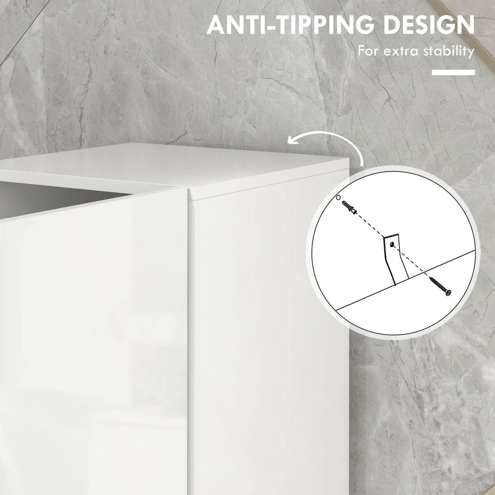 HOMCOM Sleek High Gloss White Slim Bathroom Storage Cabinet with Adjustable Shelves - ALL4U RETAILER LTD