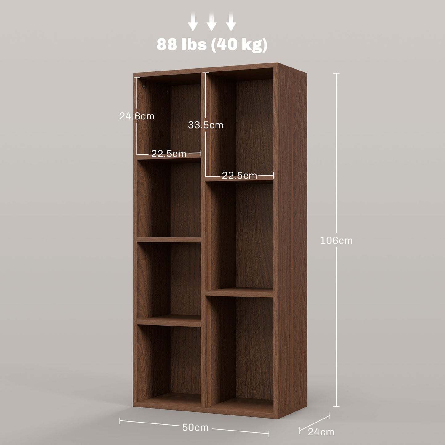 HOMCOM Walnut Effect Seven-Cube Storage Bookcase - ALL4U RETAILER LTD