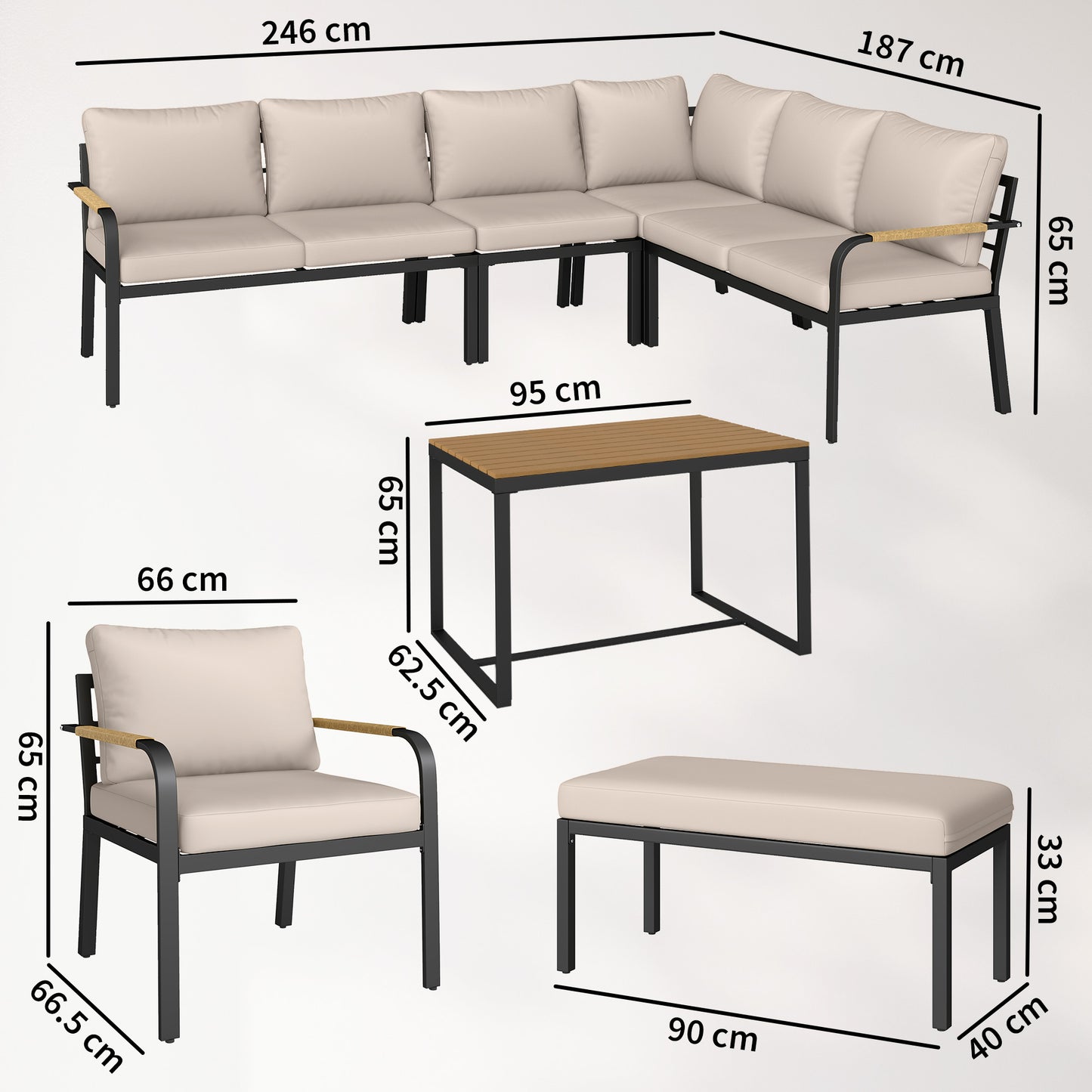 Outsunny 7 Seater Outdoor Garden Furniture Set With Cushions Rattan Style Conversation Set For Patio Khaki