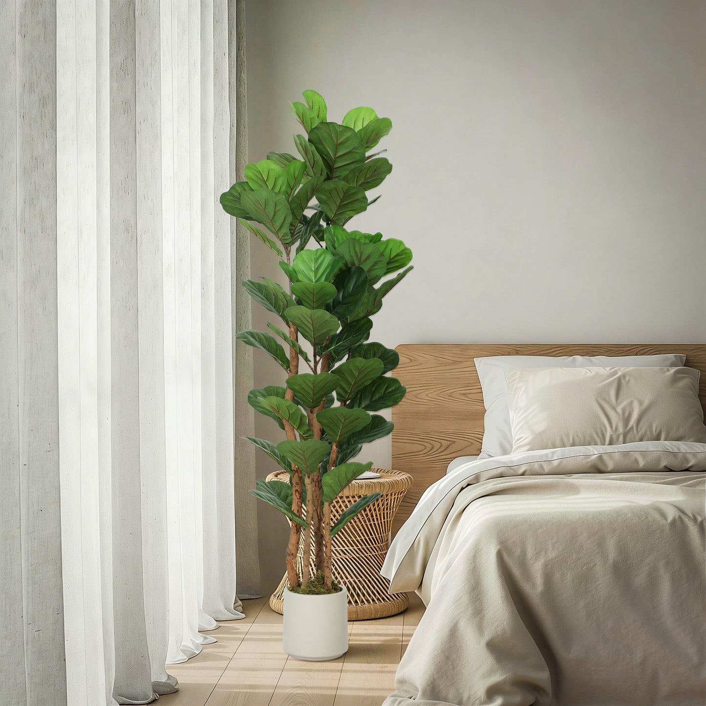 Homcom 150cm Artificial Fiddle Leaf Fig Tree Lifelike Green Leaves With Natural Wood Stem Maintenance Free Indoor Plant