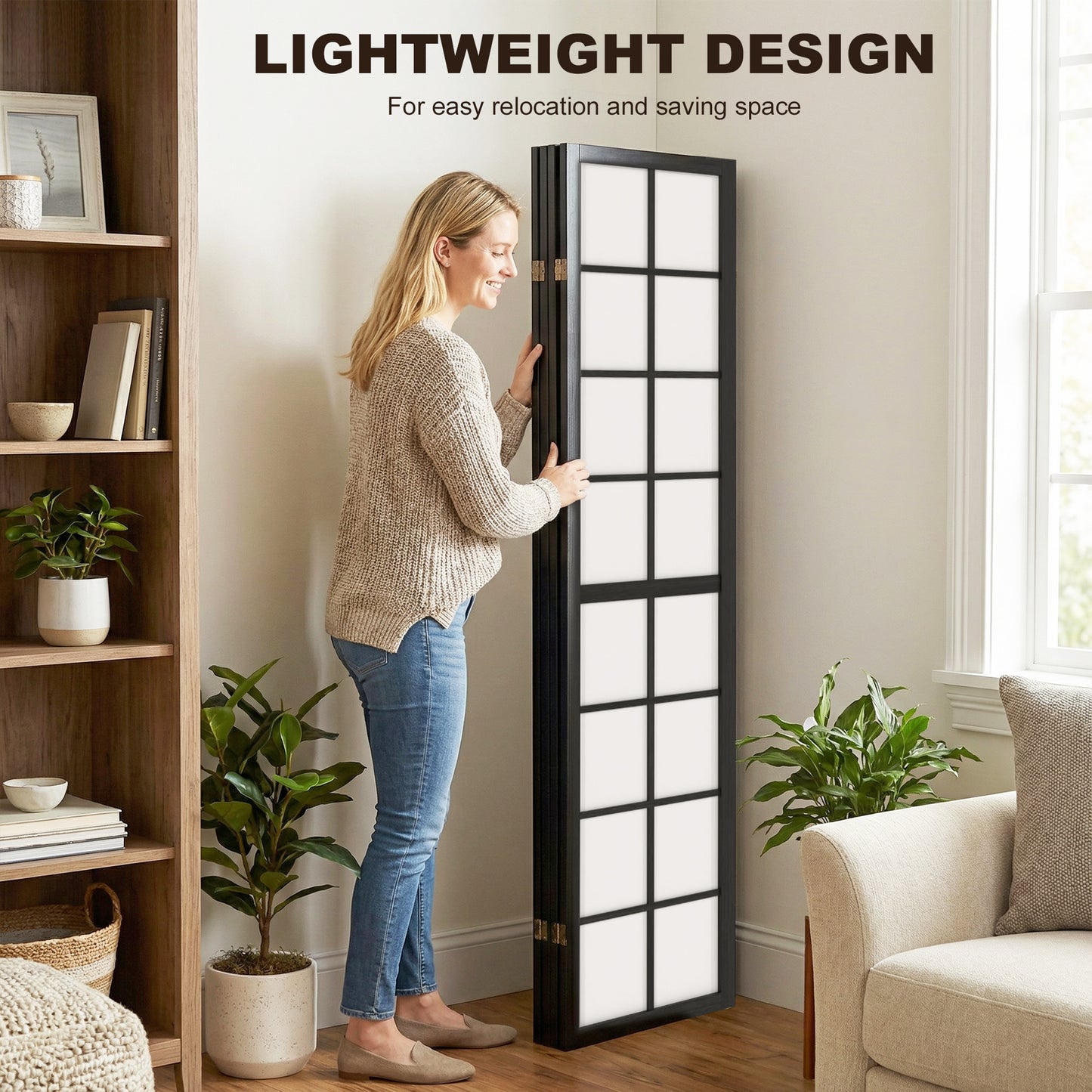 HOMCOM 4 Panel Folding Room Divider Freestanding Indoor Privacy Screen For Living Room And Bedroom Black