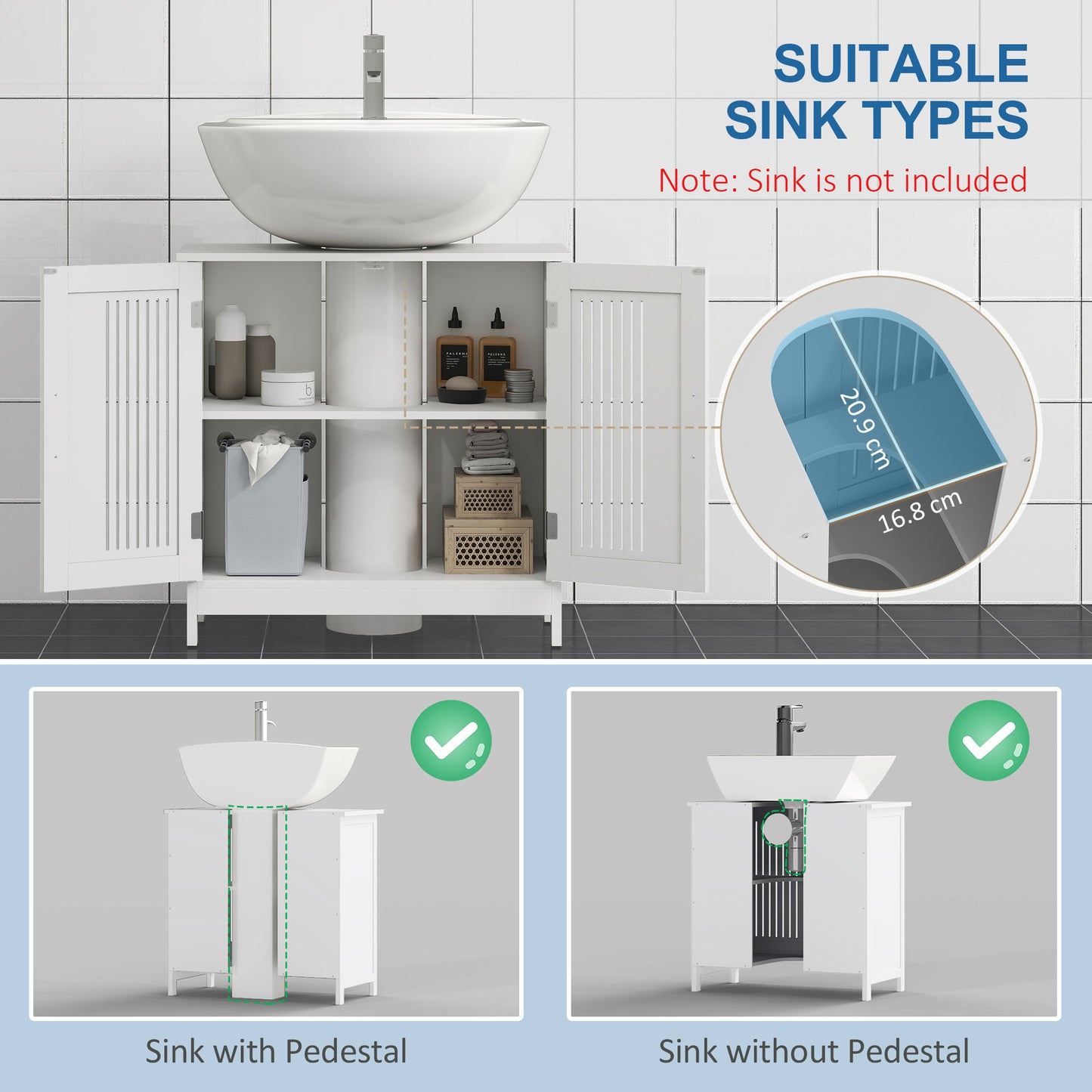 Kleankin Modern Freestanding Bathroom Storage Cabinet With Double Doors And Adjustable Shelves White