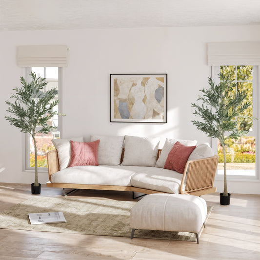 HOMCOM Set Of Two Silk Leaf Artificial Olive Trees With Cement Pots For Realistic Home Decor