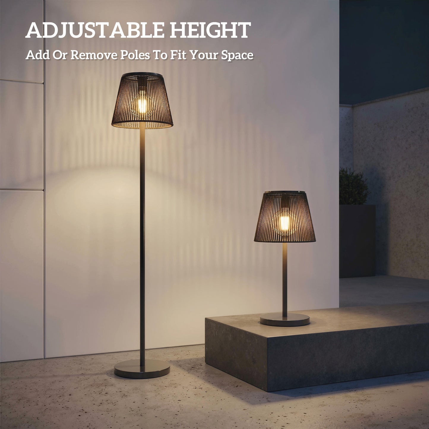 Outsunny Outdoor Solar Floor Lamp USB C Rechargeable, Adjustable Height IP44 Waterproof Garden Lighting