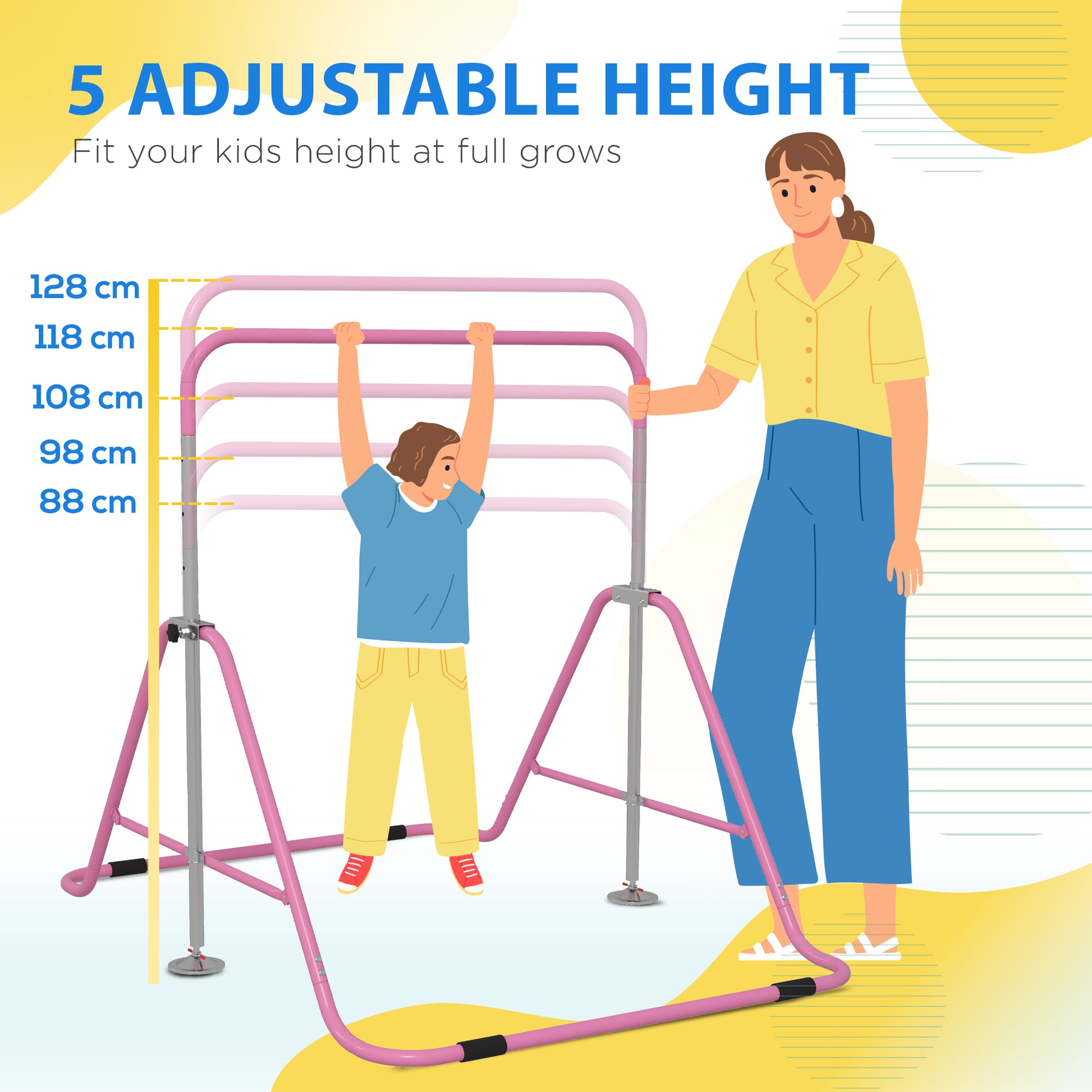 HOMCOM Adjustable Pink Kids Gymnastics Bar - Foldable and Safe for Young Athletes - ALL4U RETAILER LTD