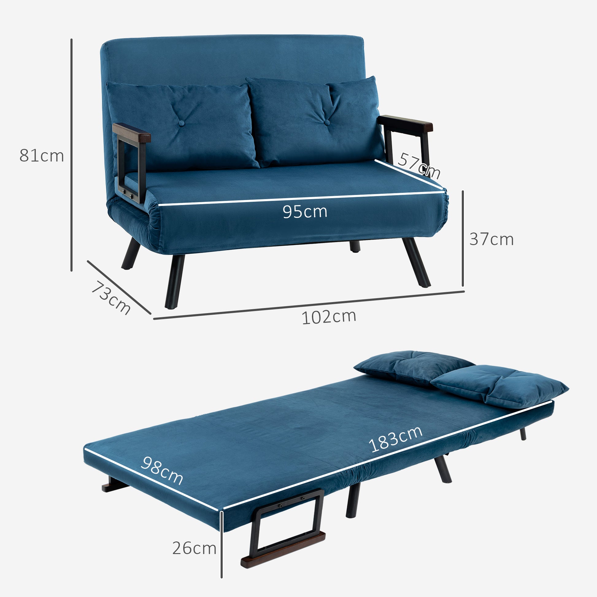 HOMCOM Navy Blue Convertible Click Clack Sofa Bed with Cushions for Living Room and Bedroom - ALL4U RETAILER LTD