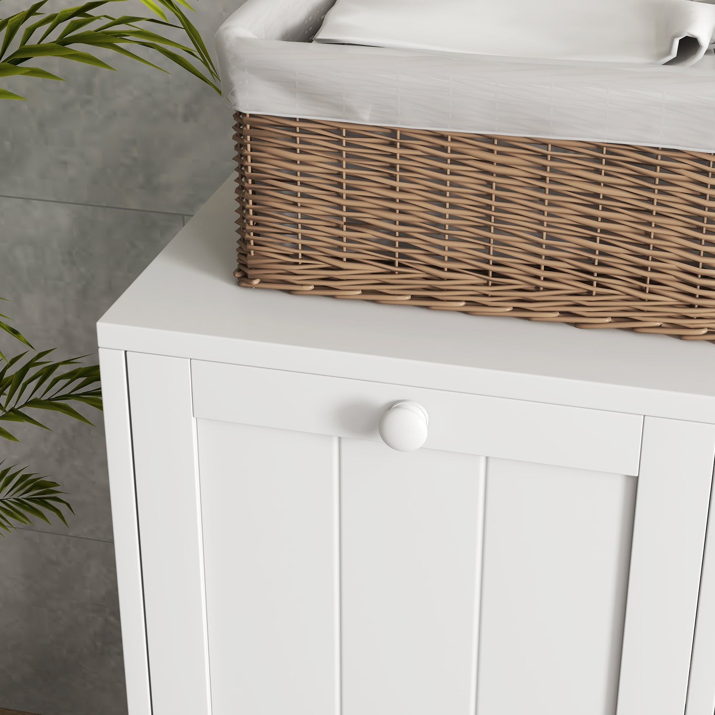 HOMCOM Modern White Tilt-Out Laundry Cabinet with Dual Compartments for Bathroom Storage - ALL4U RETAILER LTD