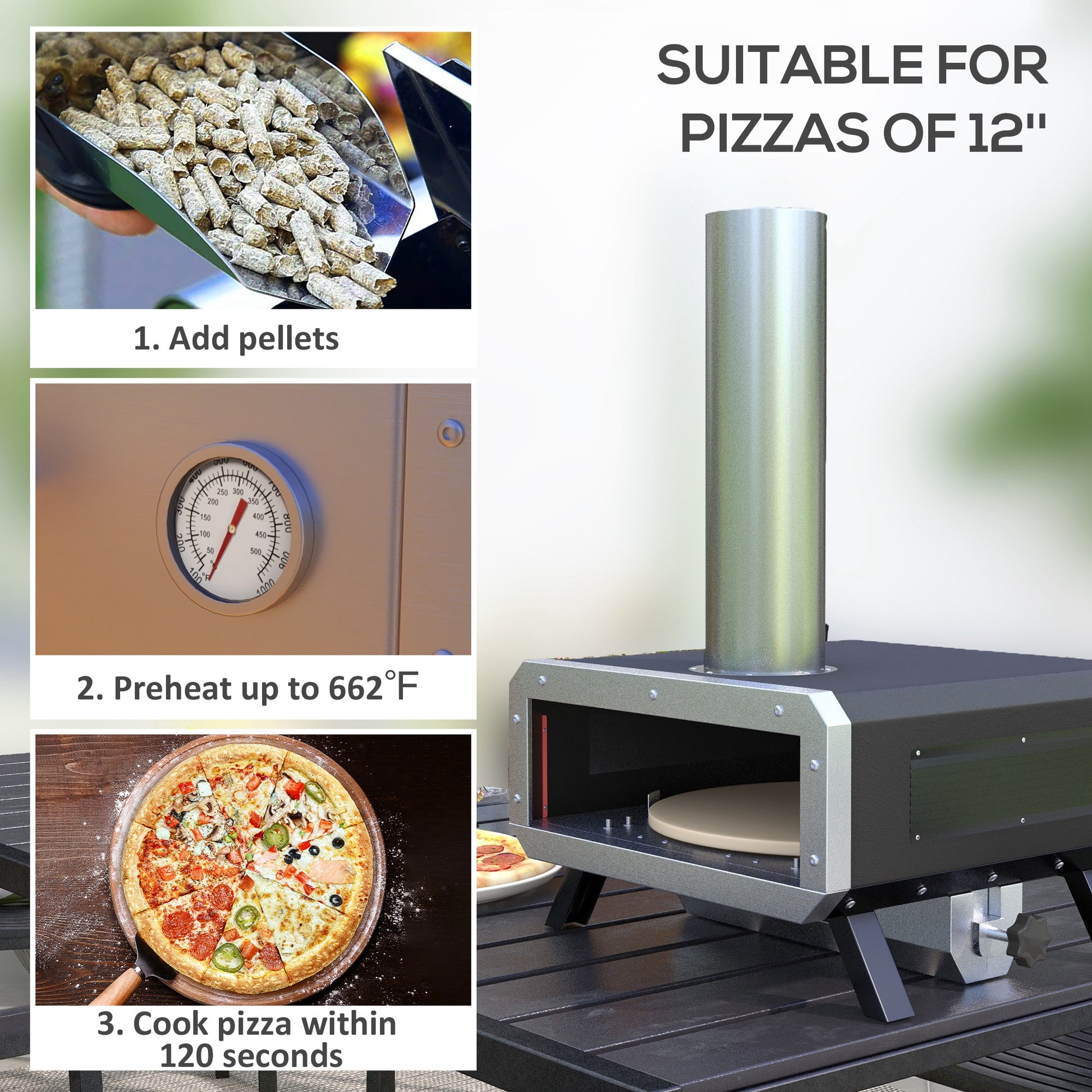 Outsunny Portable Outdoor Wood-Fired Pizza Oven with Rotating 12" Stone, Peel, and Thermometer - Perfect for Parties - ALL4U RETAILER LTD