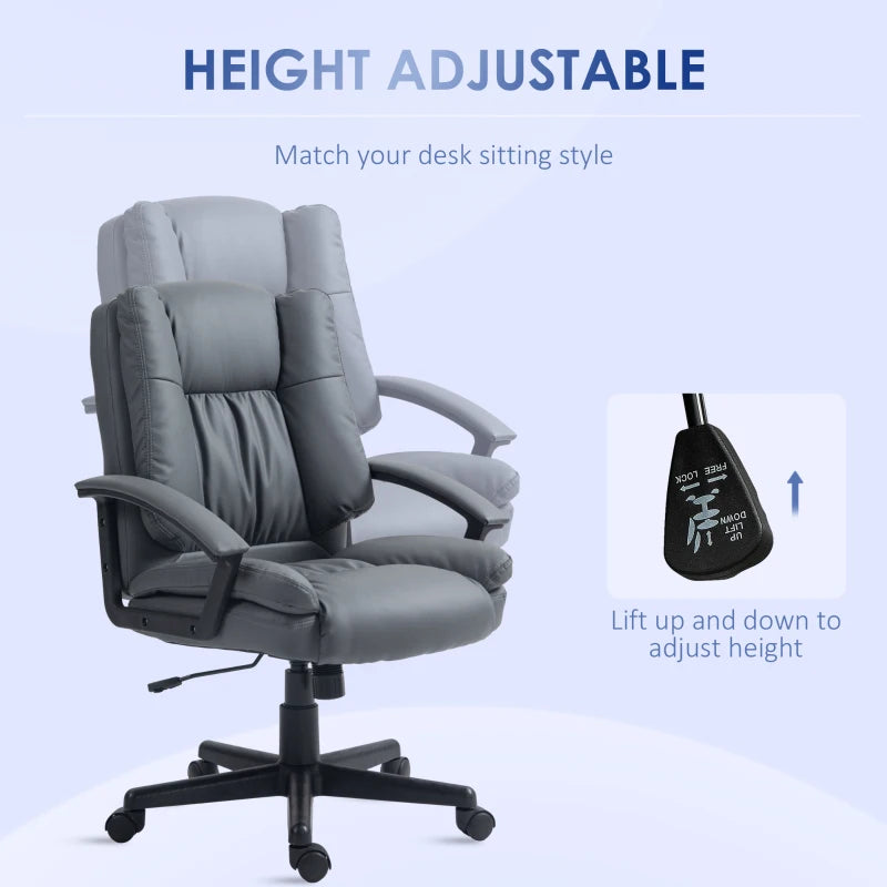 HOMCOM Office Chair - Faux Leather Computer Desk Chair, Mid Back Executive Chair with Adjustable Height and Swivel Rolling Wheels for Home Study - Dark Grey - ALL4U RETAILER LTD