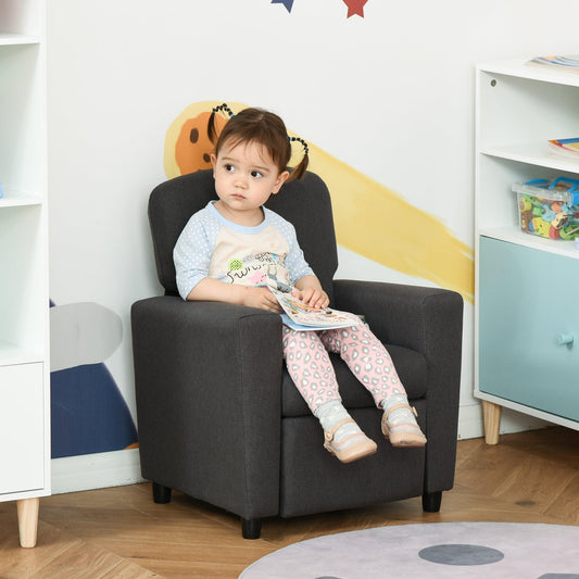 HOMCOM Kids Sofa with Footrest Linen Recliner Armchair Playroom Bedroom Grey - ALL4U RETAILER LTD