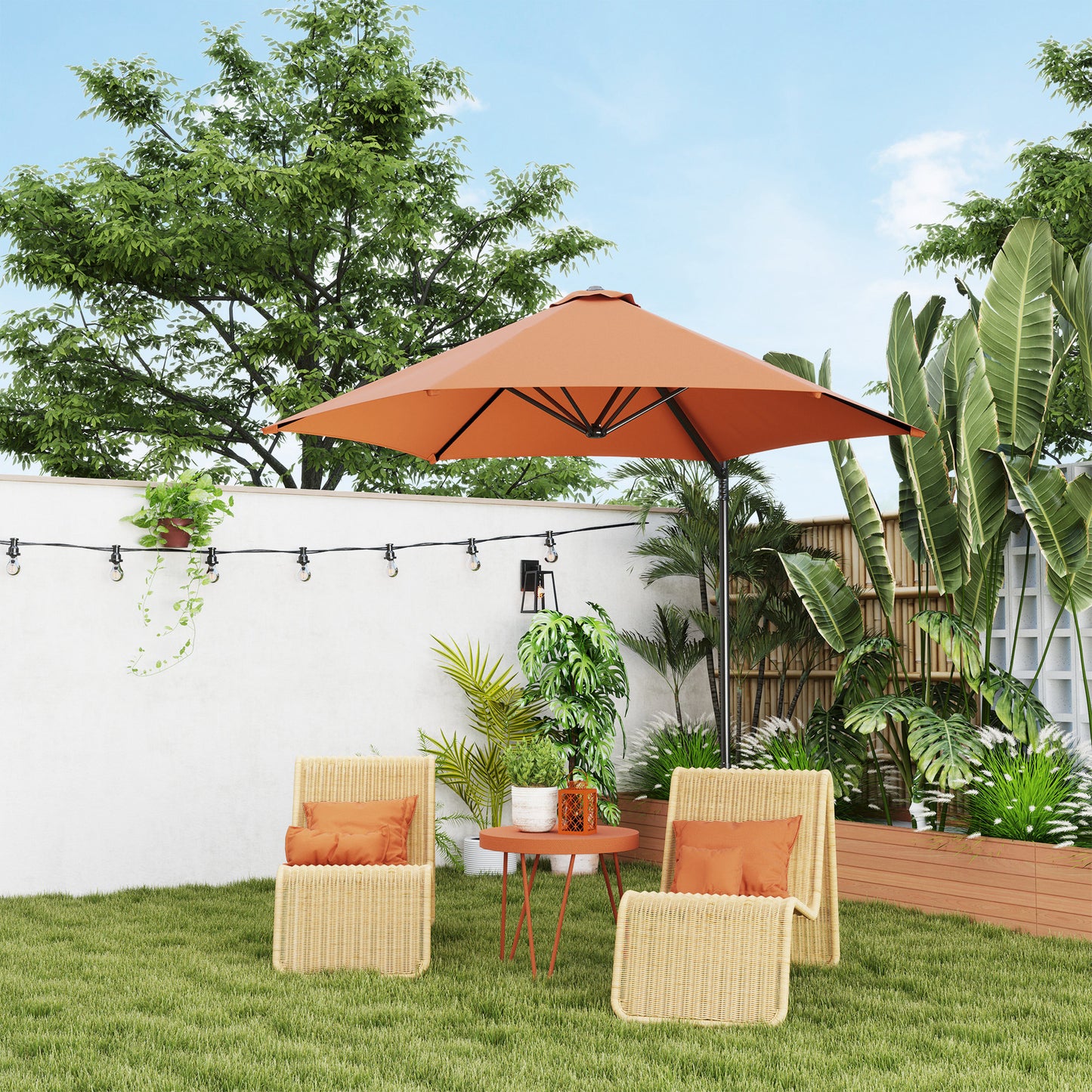 Outsunny 2.5m Rotating Cantilever Parasol With Base Orange 256 cm Canopy And 360 Degree Rotation