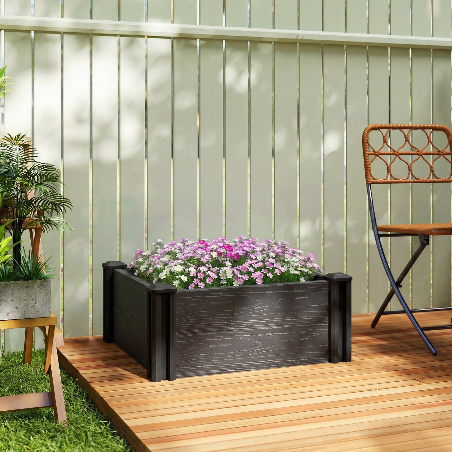 Outsunny Vinyl Raised Garden Bed Kit 2x2x1ft Modular Elevated Garden Box With Slotting Legs Open Bottom Dark Grey