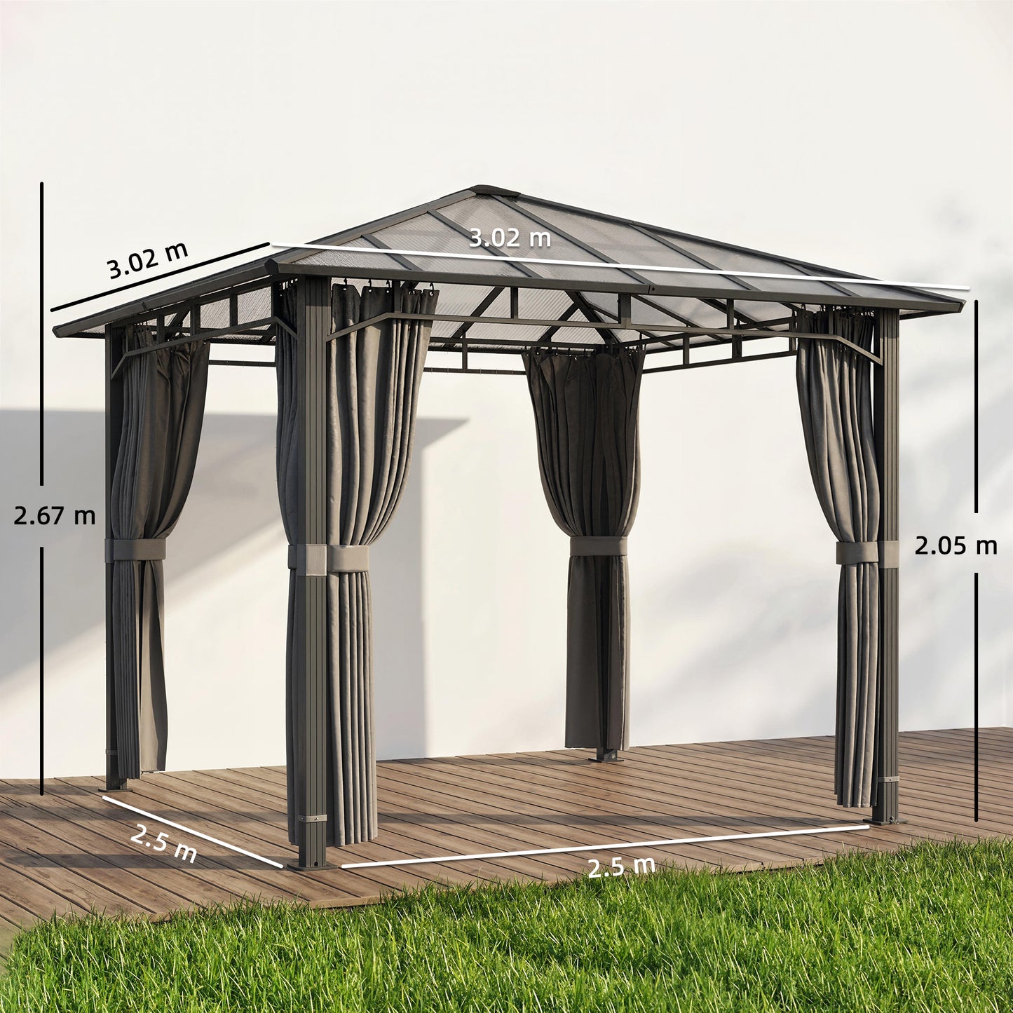 Outsunny 3 X 3 M Outdoor Hardtop Gazebo Canopy With Polycarbonate Roof Aluminium Pavilion Gazebo With Curtains Tan