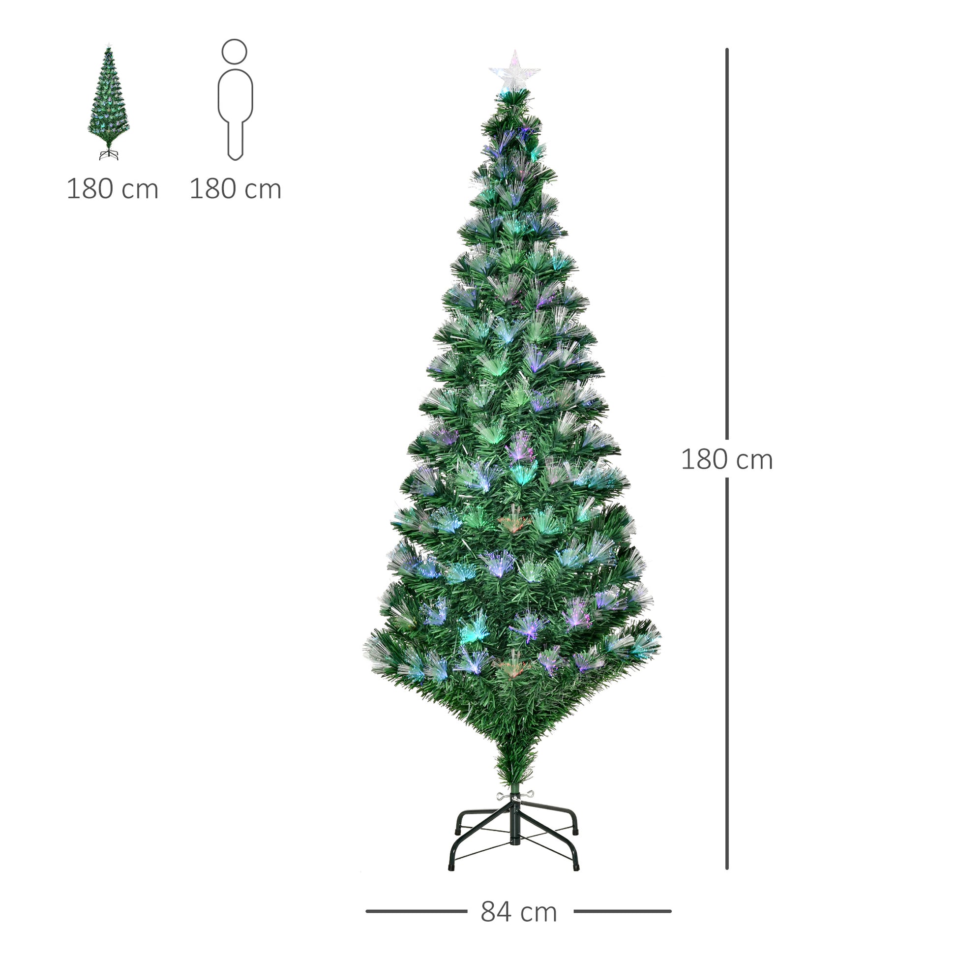 HOMCOM 6ft Colorful LED Pre-Lit Fiber Optic Christmas Tree with Flash Mode - Festive Green Holiday Decor - ALL4U RETAILER LTD