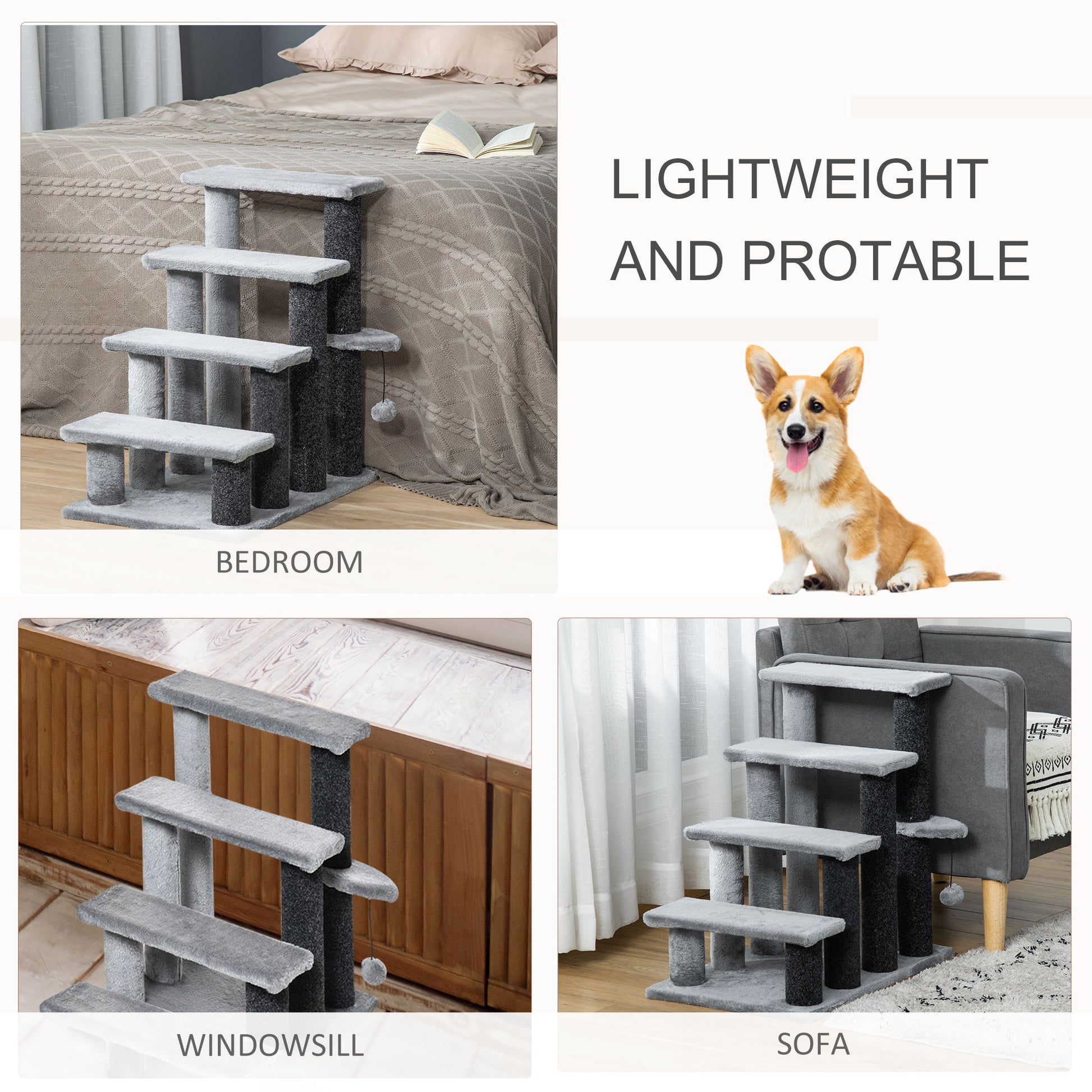 PawHut Multi-Level Grey Cat Stairs with Scratching Posts, Platforms, and Toy Ball - ALL4U RETAILER LTD