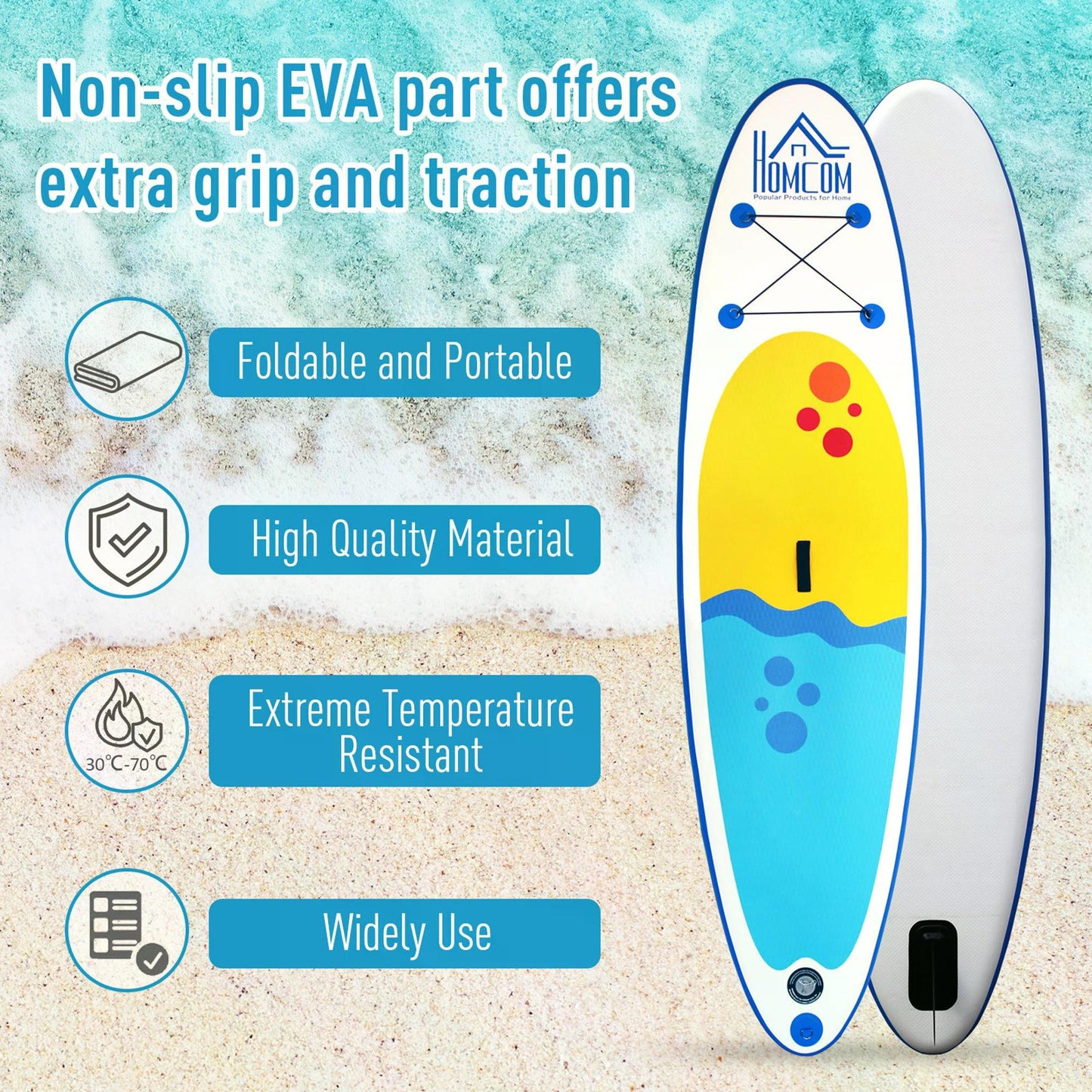 HOMCOM Inflatable Stand-Up Paddleboard Set with Adjustable Paddle, Non-Slip Deck, and Carry Bag - Azure - ALL4U RETAILER LTD