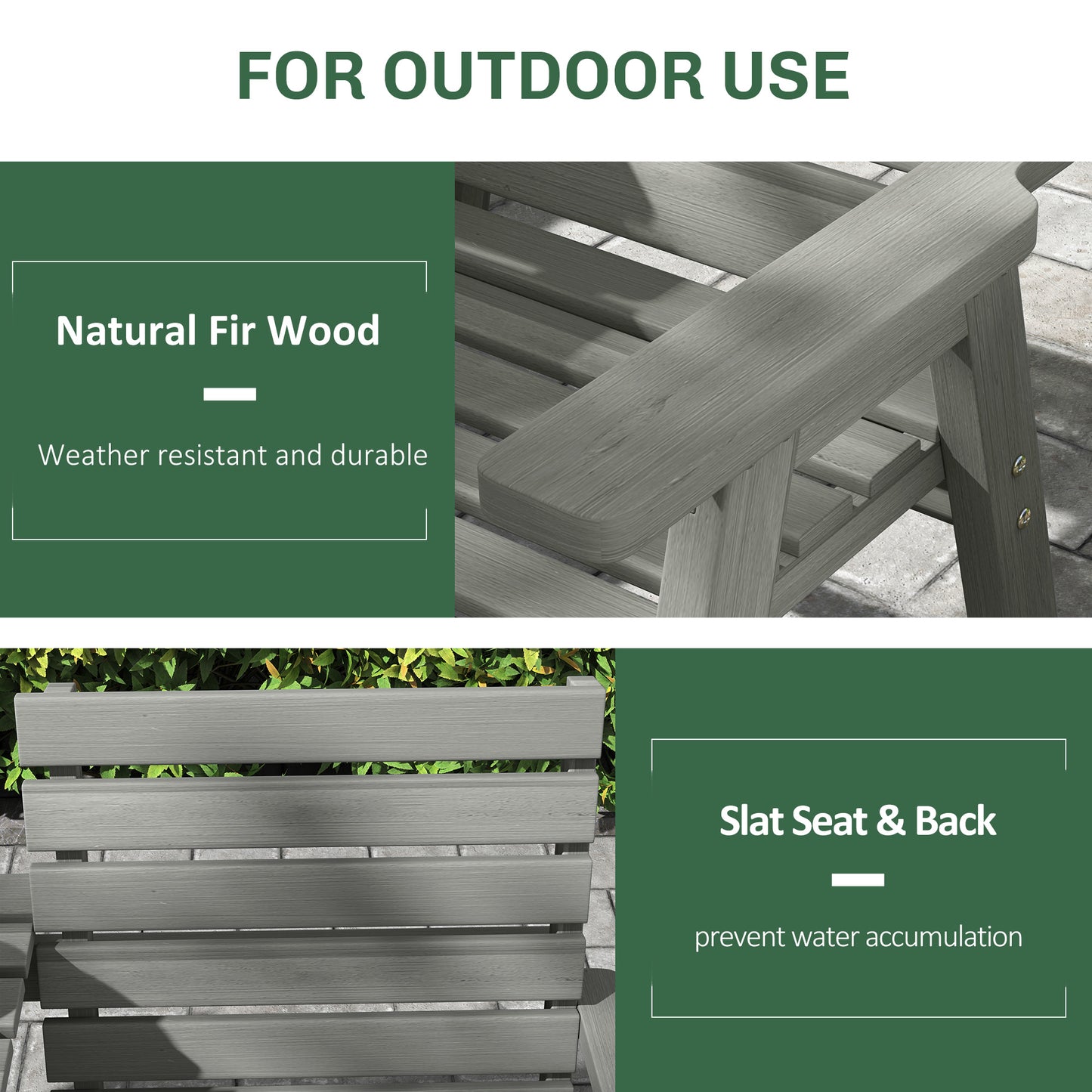 Outsunny Fir Wood Convertible Garden Bench 2 To 3 Seater With Middle Table For Outdoor Patio Grey