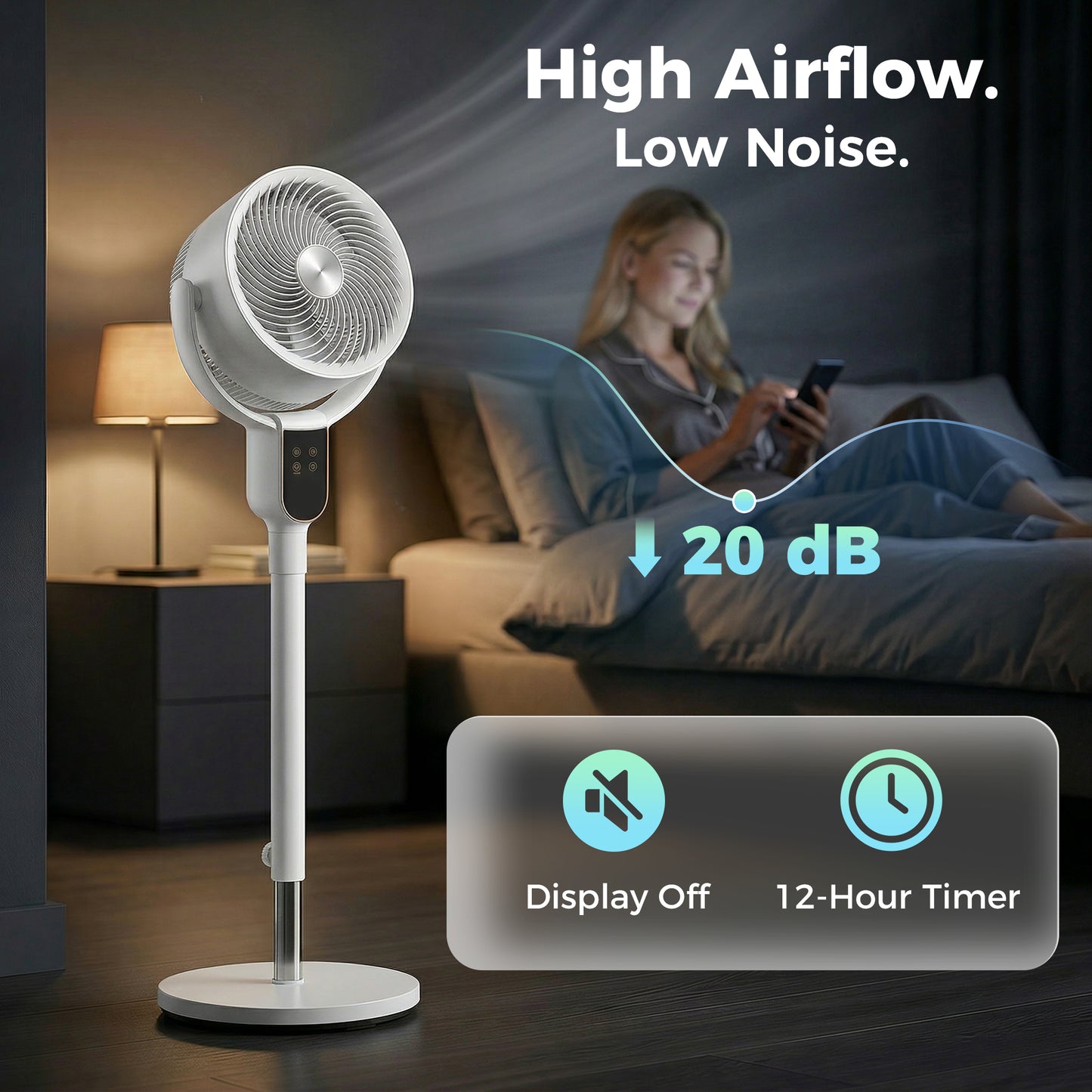 HOMCOM 42 Inch Silent Standing Pedestal Fan With Remote Control 90 Degree Oscillation 8 Speed Settings White