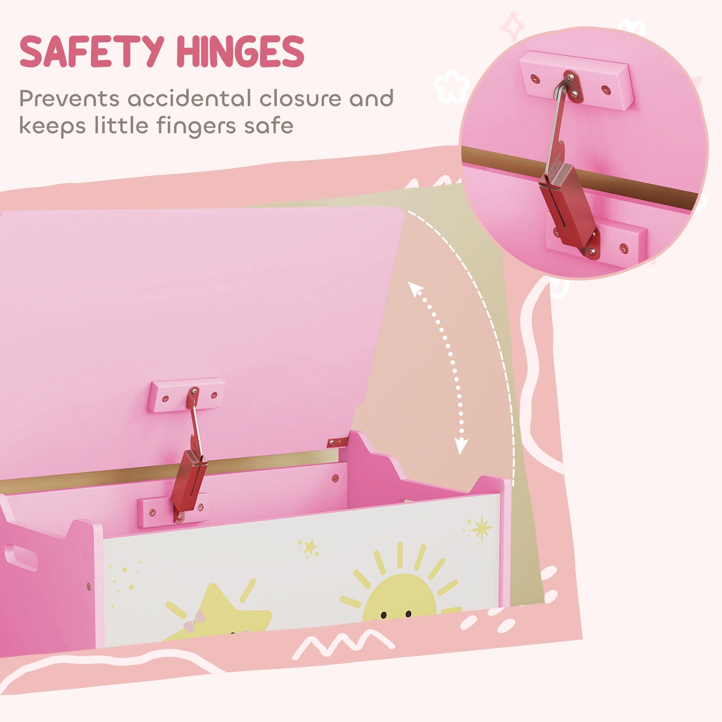 AIYAPLAY Toy Box Lid Safety Hinges Groove Handles Pink Living Room Playroom Storage Organizer For Toys Books Clothes