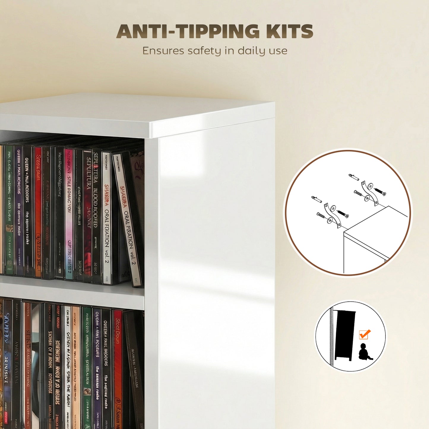 HOMCOM Set Of 2 CD Media Display Shelf Units With Adjustable Shelves High Gloss White Holds Up To 102 CDs