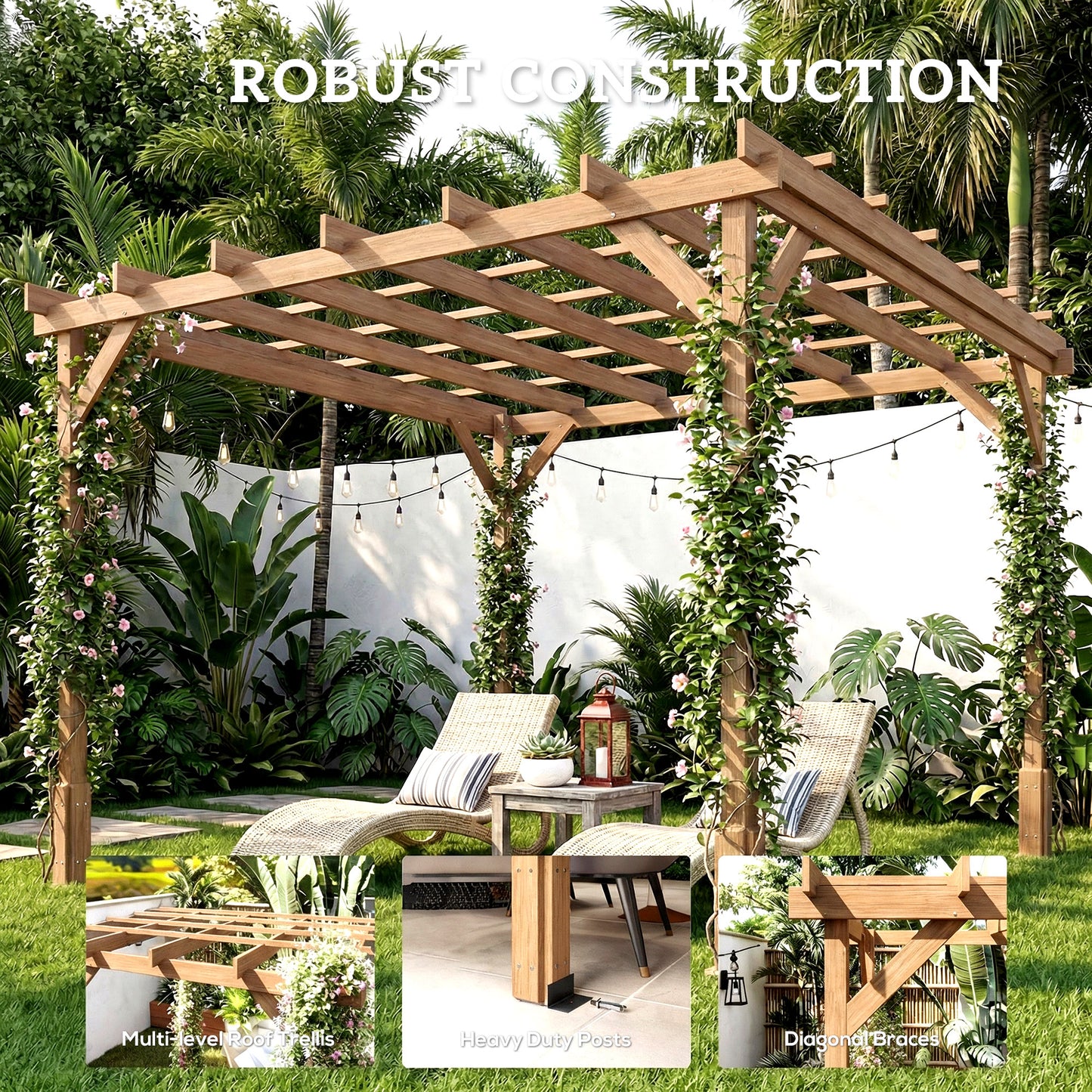 Outsunny 3 By 3 Meter Wooden Pergola Kit Garden Gazebo Shelter With Stable Structure For Climbing Vines Dark Brown