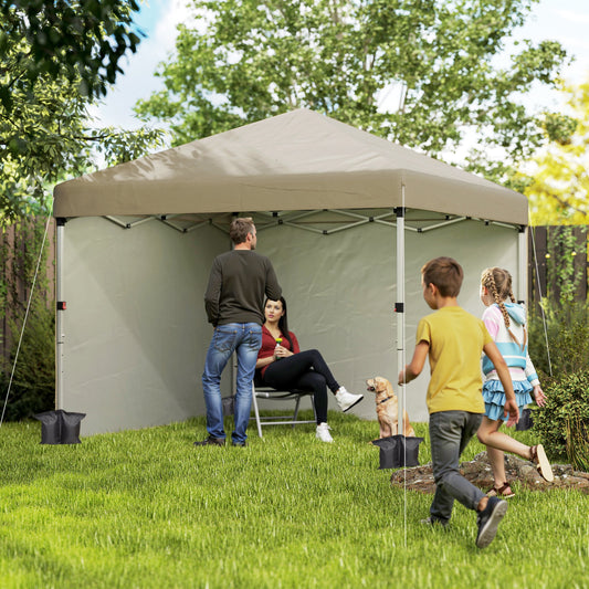 Outsunny 3x3 Pop Up Gazebo M Height Adjustable UPF 30+ With 2 Sidewalls Leg Weight Bags Wheeled Bag Khaki