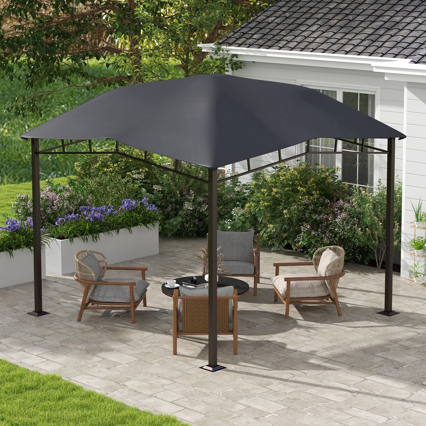 Outsunny 3x3m Outdoor Gazebo With Steel Frame Sunshade Canopy Pavilion Grey Weather Resistant UV Protection Assembly