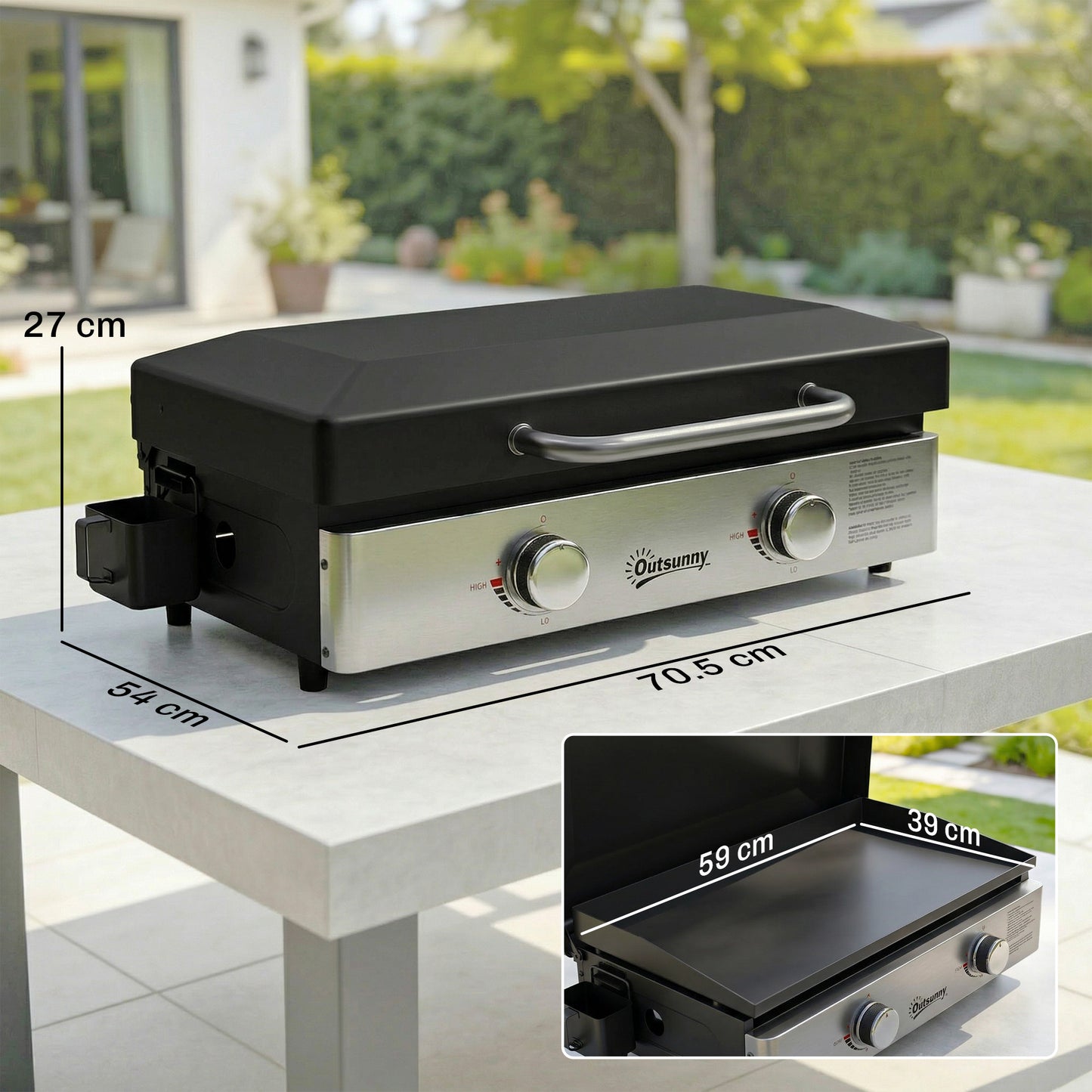 Outsunny 2 Burner Grill Griddle Portable Gas Plancha 6 kW Tabletop BBQ With Grease Cup For Camping Picnic Patios Black