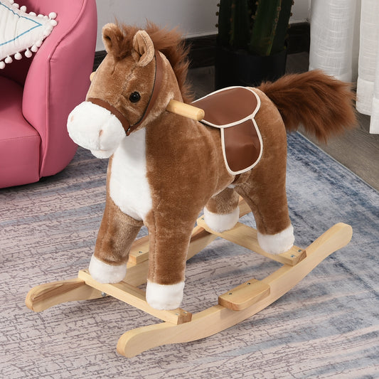 HOMCOM Plush Rocking Horse for Kids with Sound Effects - Brown - ALL4U RETAILER LTD