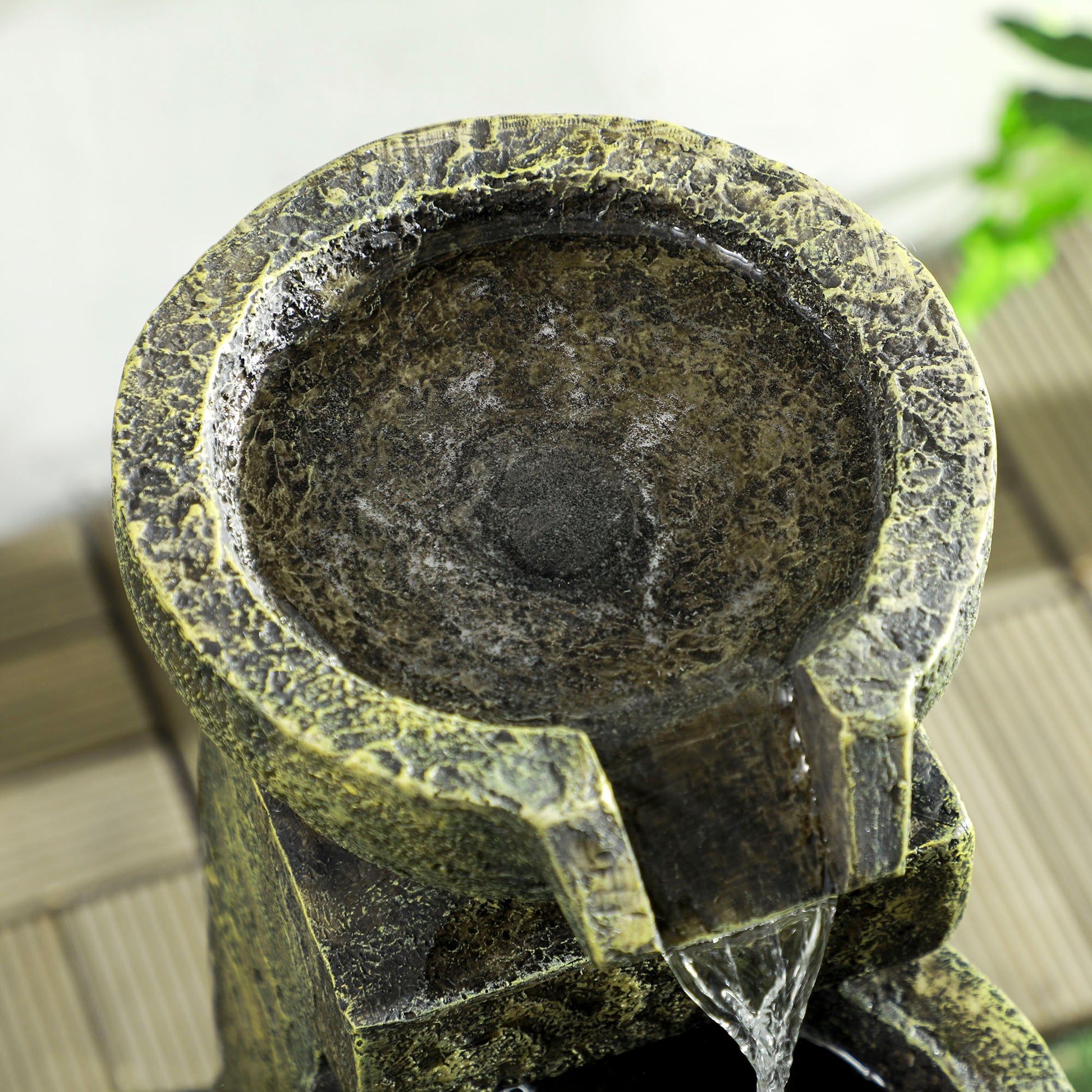 Outsunny Four-Tier Stone Design Garden Waterfall Fountain with Adjustable Flow - Black and Yellow - ALL4U RETAILER LTD