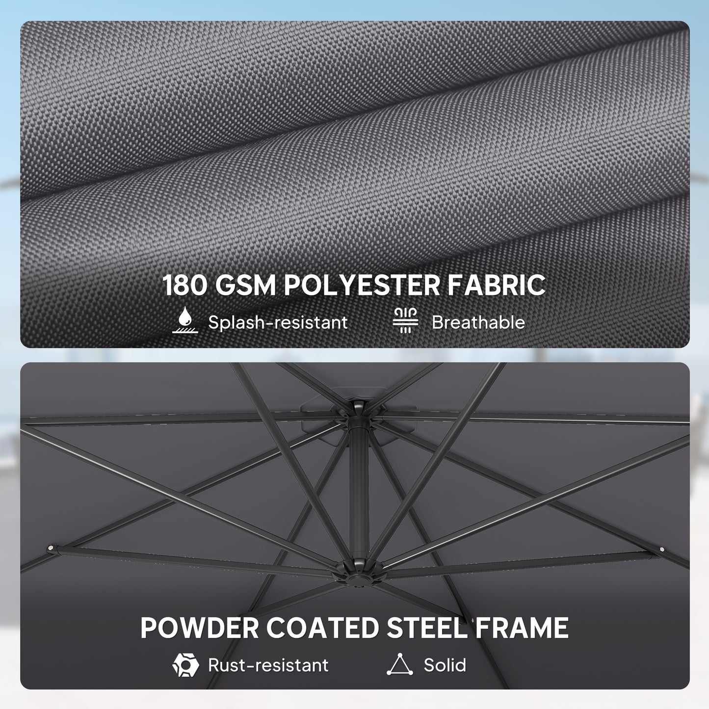 Outsunny 3 Meter Overhanging Cantilever Parasol With Cross Base Grey UV Resistant Polyester Fabric