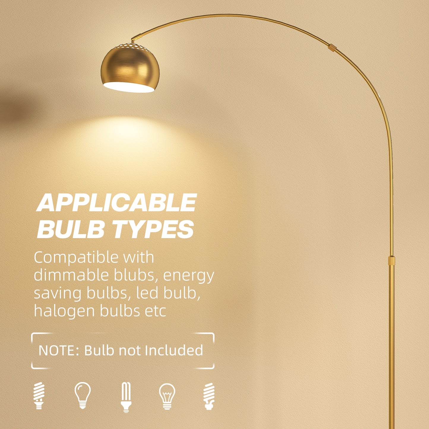 Homcom 167cm Arc Floor Lamp In Gold Tone With Faux Black Marble Base And Bell Shade, Adjustable Foot Switch Living Room