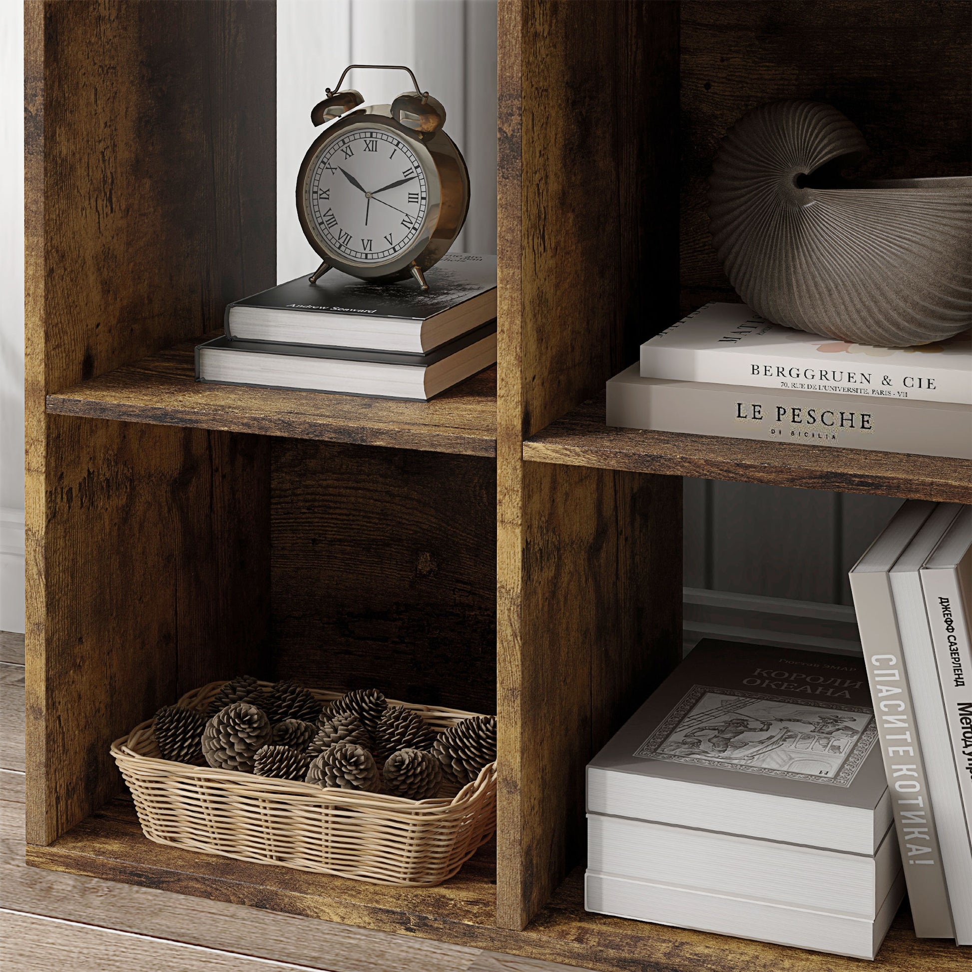 Rustic Brown 3-Tier 6-Cube Storage Cabinet – Versatile Bookcase Organizer for Home and Office - ALL4U RETAILER LTD