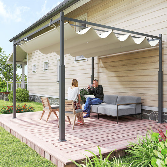 Outsunny 3x3m Metal Pergola With Retractable Roof UPF30 Magnetic Fixture Outdoor Gazebo Kit Cream White
