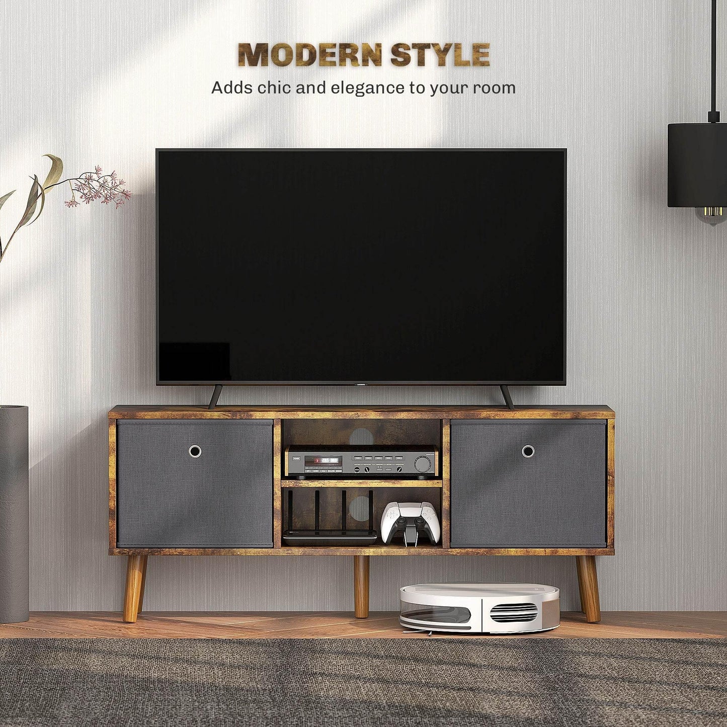 Rustic Brown HOMCOM TV Stand with Foldable Drawers for 50'' Screens - Versatile Entertainment Center for Living Room - ALL4U RETAILER LTD