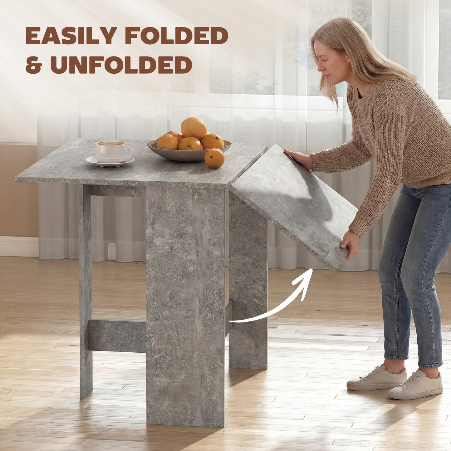 HOMCOM Folding Dining Table Space Saving Drop Leaf Kitchen Table For 4 To 6 People Grey