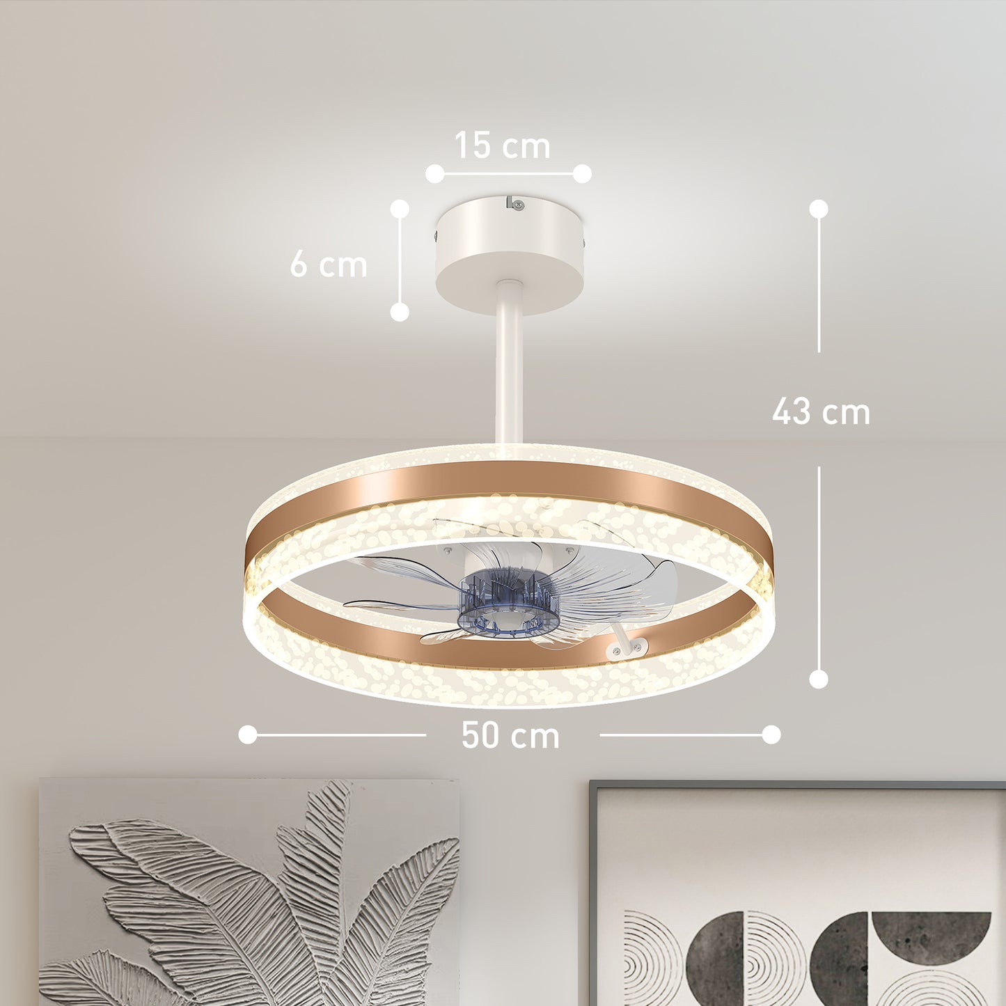 HOMCOM Ceiling Fan With LED Light And Remote Gold Tone Copper DC Motor Six Speeds And Breeze Mode