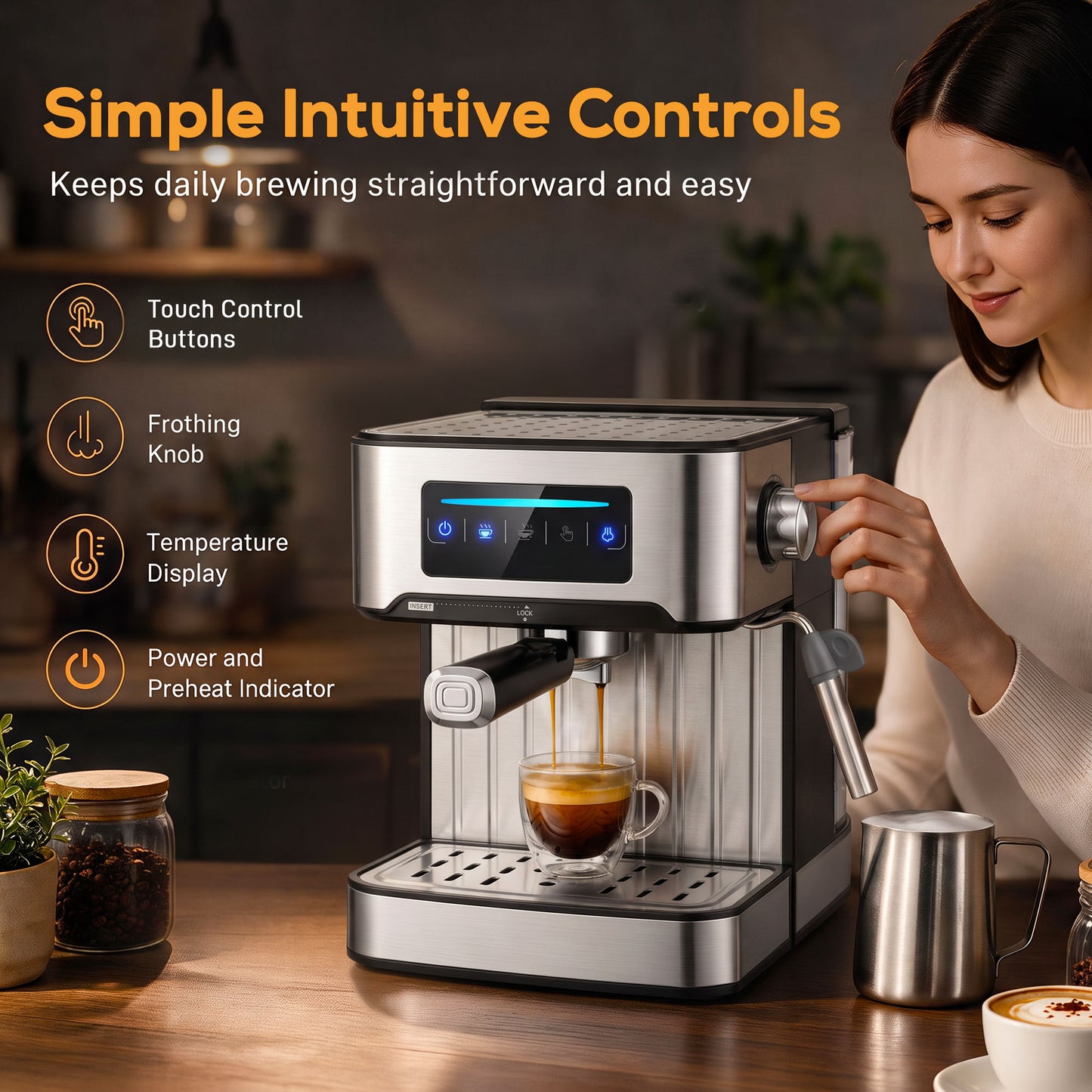 HOMCOM 20-Bar Espresso Machine With Frother Wand And Led Touch Controls