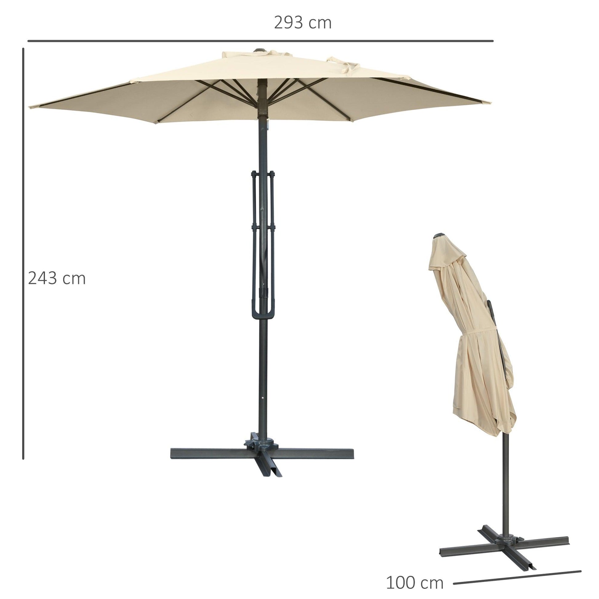 Outsunny 3m Cantilever Parasol, Patio Umbrella with Crank Handle, Cross Base - Cream White - ALL4U RETAILER LTD