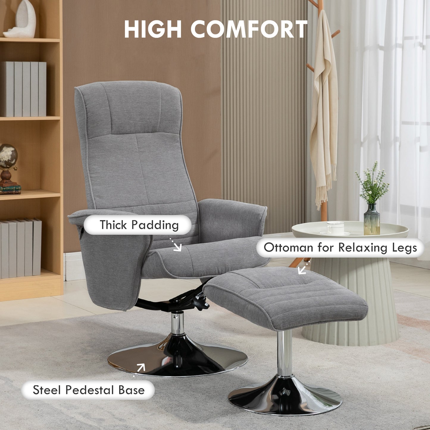 HOMCOM Swivel Recliner Chair With Footstool Velvet Upholstered Armchair With Ottoman Grey