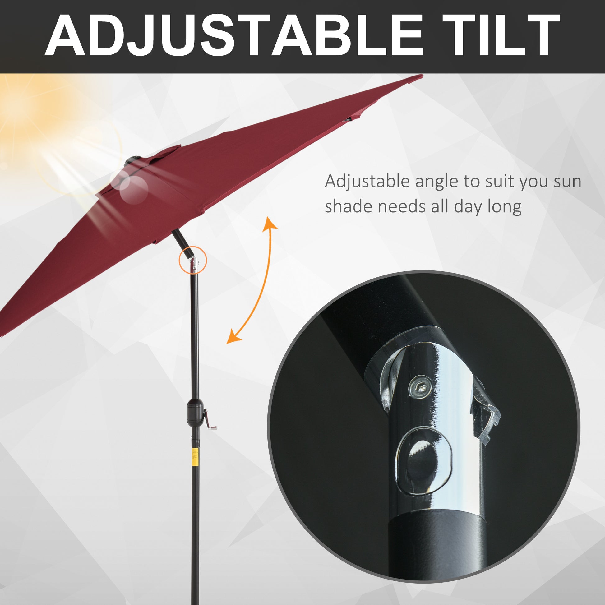 Outsunny Elegant 9ft Aluminum Patio Umbrella with Wine Red Canopy for Sun Protection - ALL4U RETAILER LTD