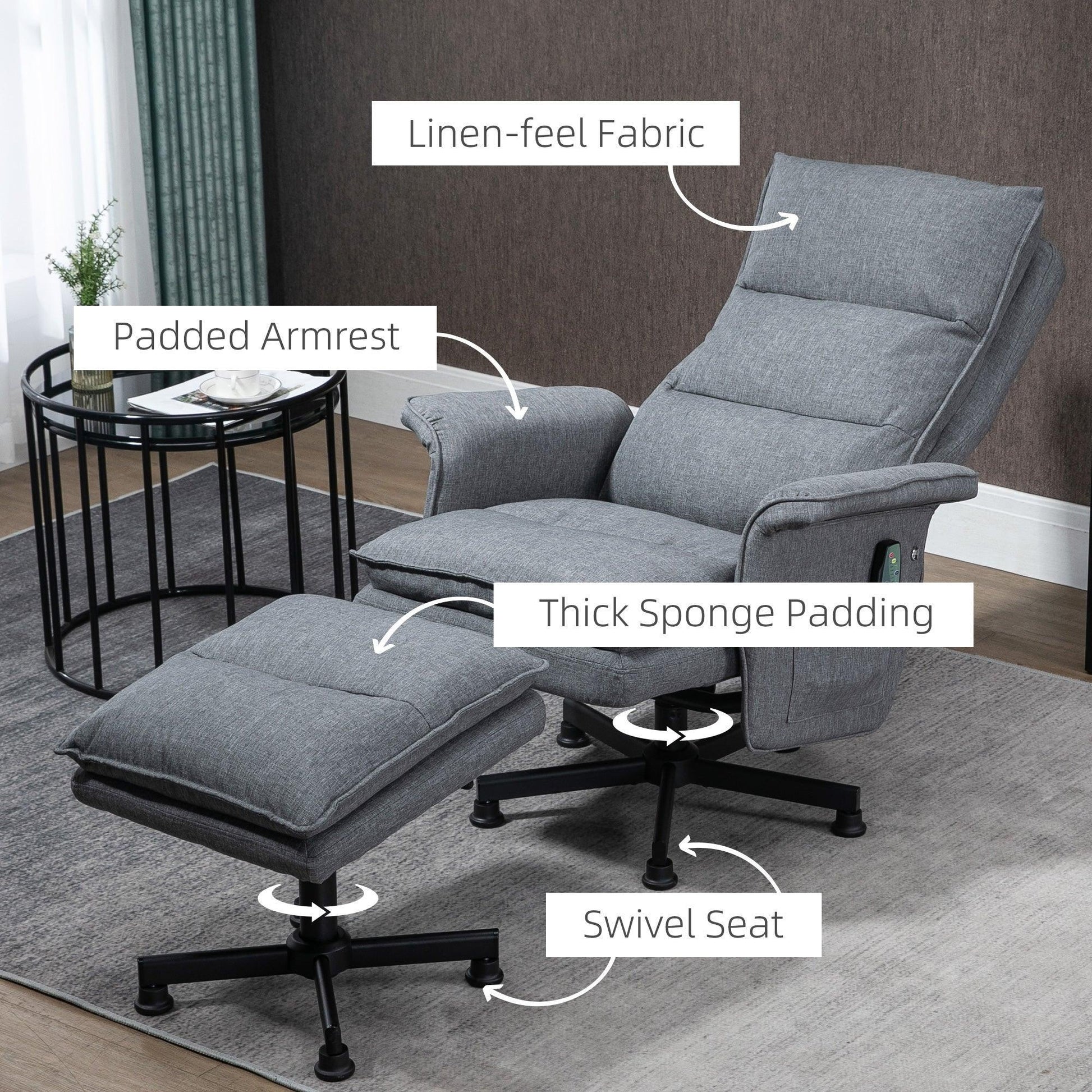 HOMCOM Swivel Massage Recliner Chair, Grey - ALL4U RETAILER LTD