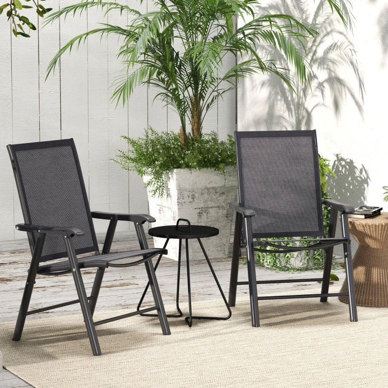 Outsunny Set of 2 Foldable Metal Garden Chairs - Outdoor Patio Park Dining Seat Yard Furniture in Dark Grey - Stylish and Durable Seating Solution - ALL4U RETAILER LTD