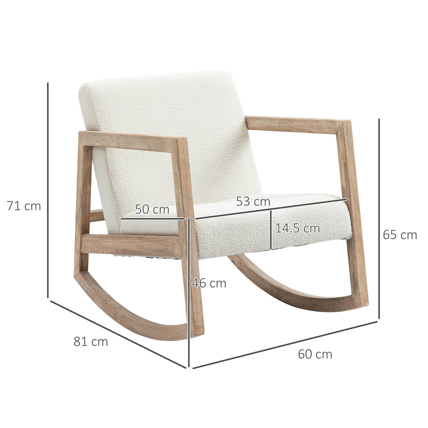 HOMCOM Rocking Chair Upholstered Armchair with Cushion and Wood Base for Living Room and Bedroom Cream White