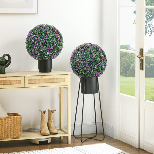 HOMCOM Set of Two Artificial Boxwood Balls Purple for Realistic Indoor Outdoor Decor