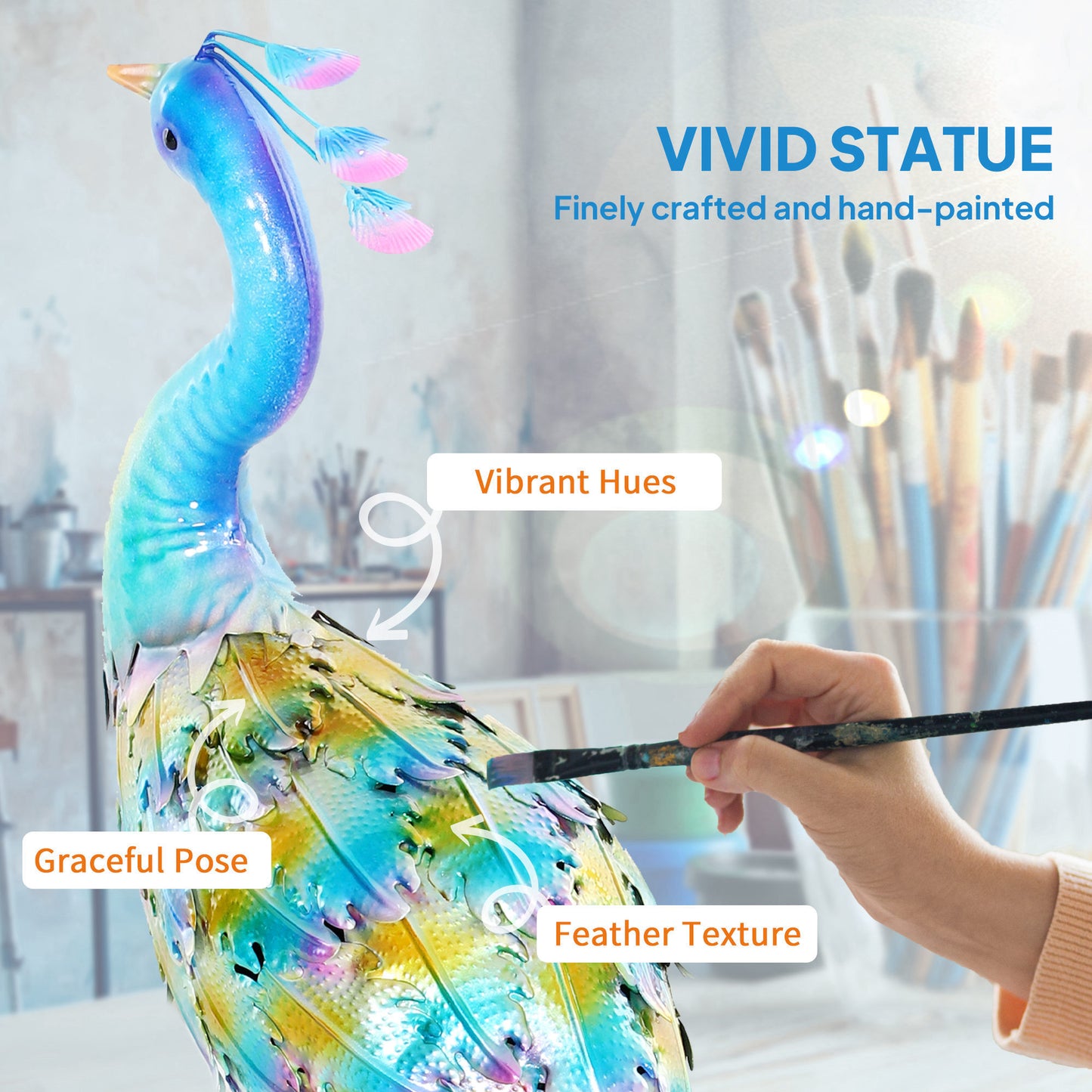 Outsunny Peacock Garden Statue Metal Ornament With Stakes For Patio Pond Landscape Outdoor Decor Multi Colour